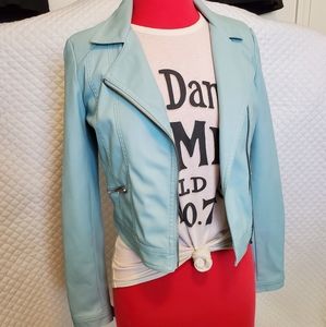 Leather light blue jacket